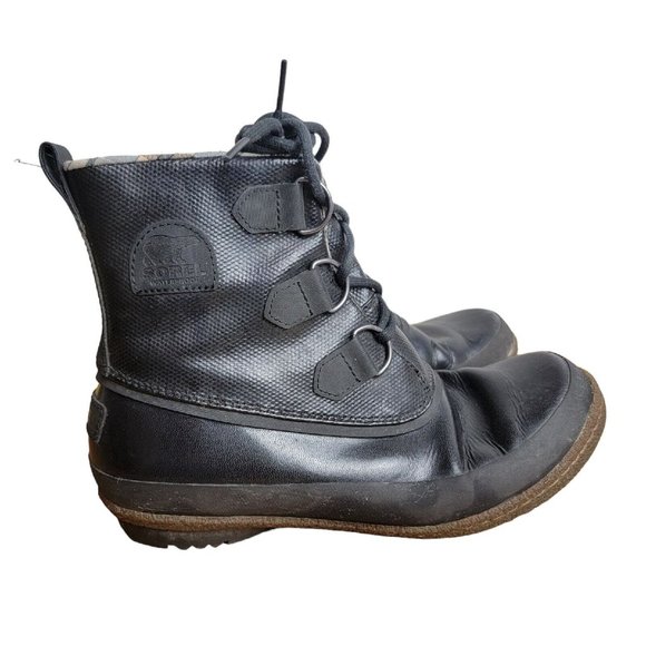 Sorel Joplin Size 8 Black Rubber Waterproof Rain Boots Leather NL1947-010 - Picture 2 of 7